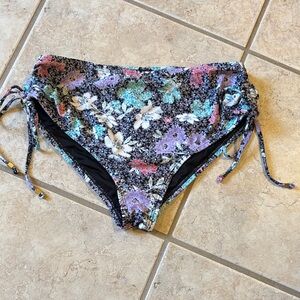 Time and Tru Floral Bikini Bottom - Black, Purple, Blue, Pink